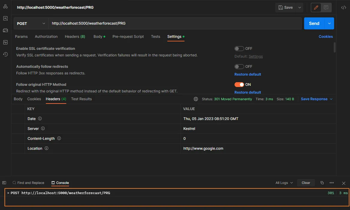 disable automatically follow redirects