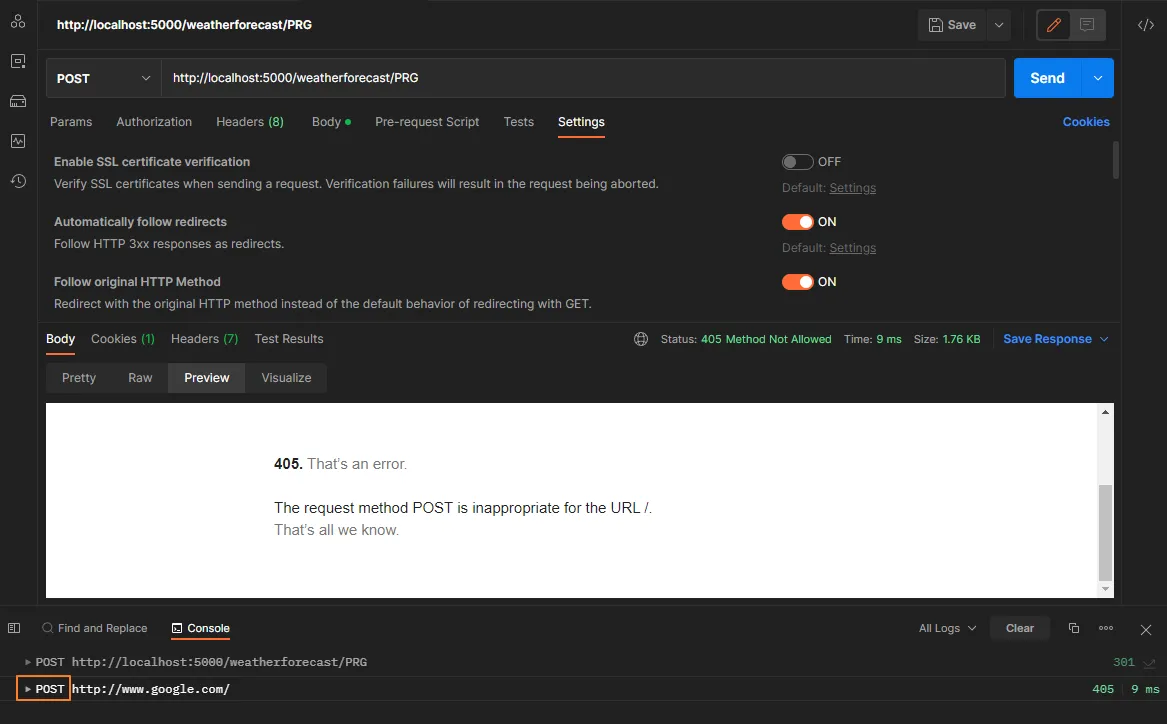 Postman response 405