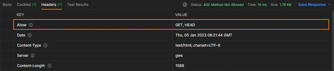 Postman response header