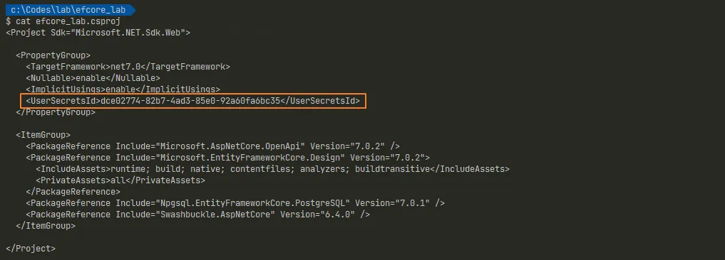 csproj 專案檔內的 UserSecretsId