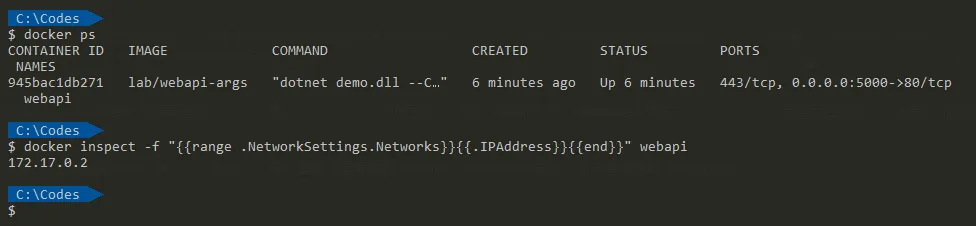 使用 docker inspect 查詢 container 的 IP address