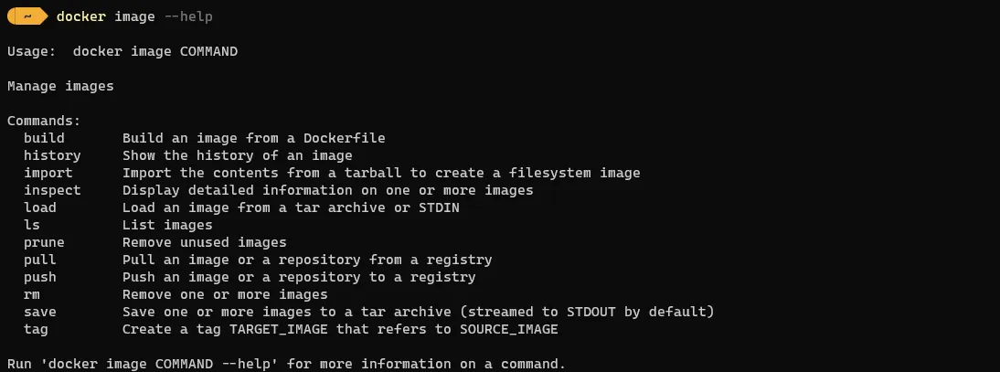 docker image --help