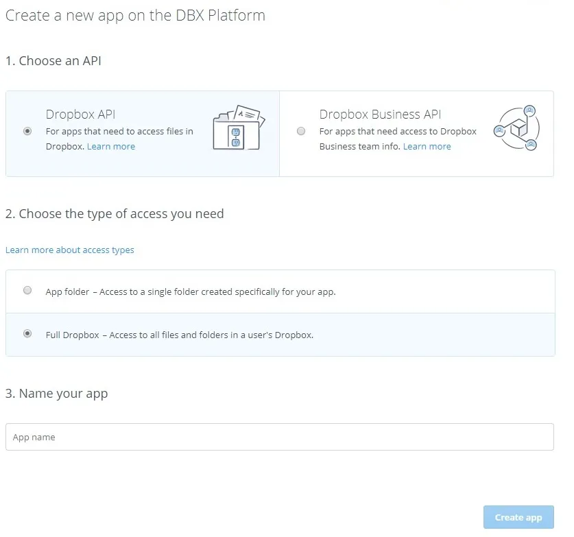 建立 Dropbox app (2018)