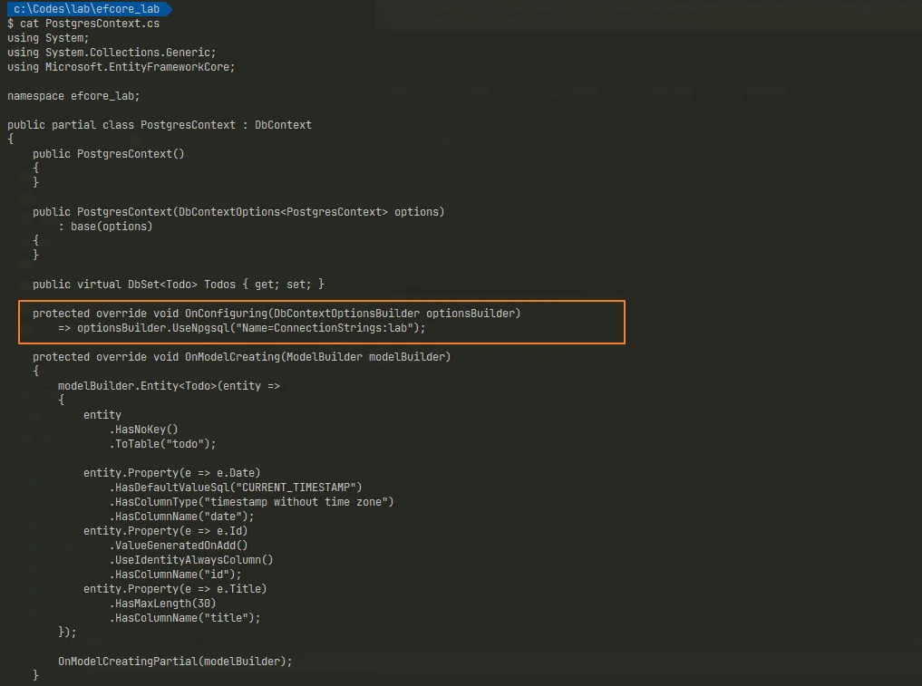 使用 user-secrets 產生出來的 PostgresContext