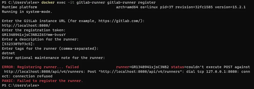 runner registory fail: connect refuse