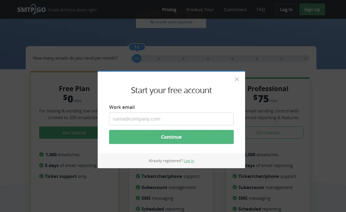 SMTP2GO 註冊畫面