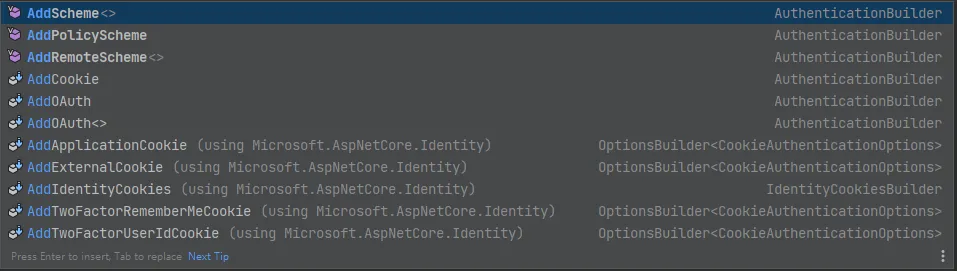 .NET 7 預設 AuthenticationBuilder 的相關方法