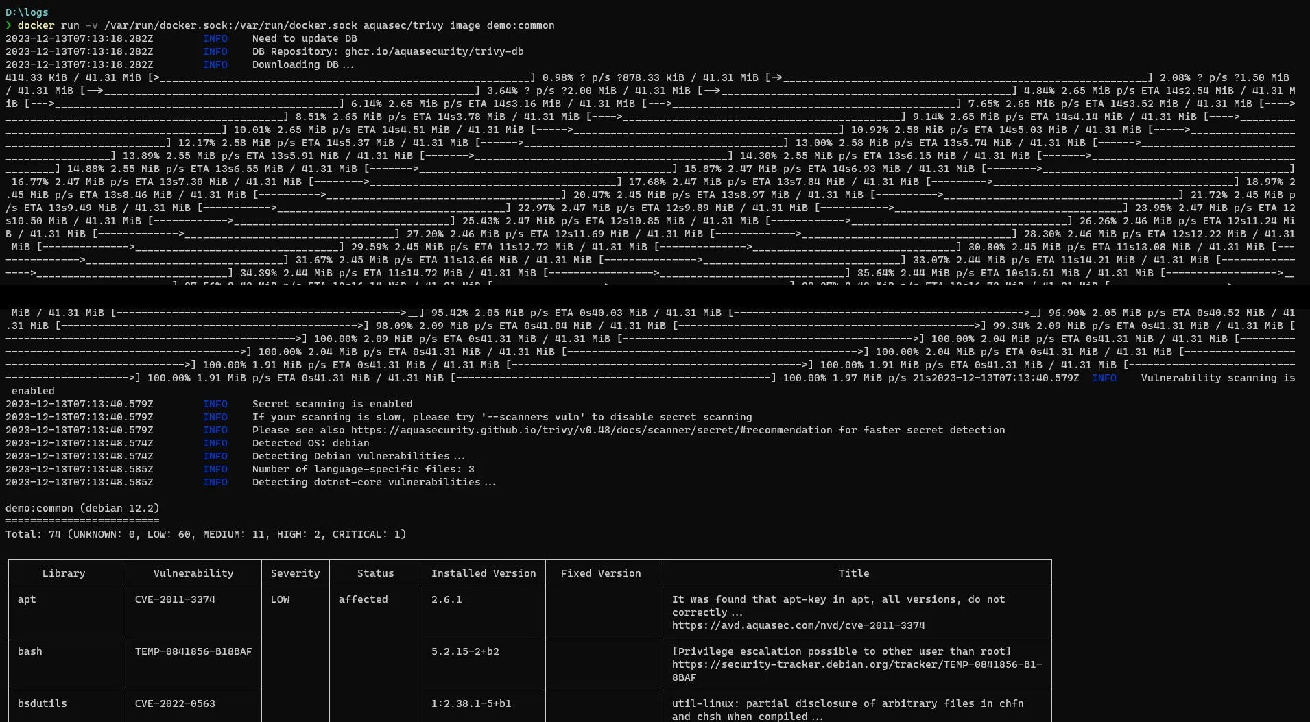 成功使用 Trivy container 掃描 Host 的 Local image