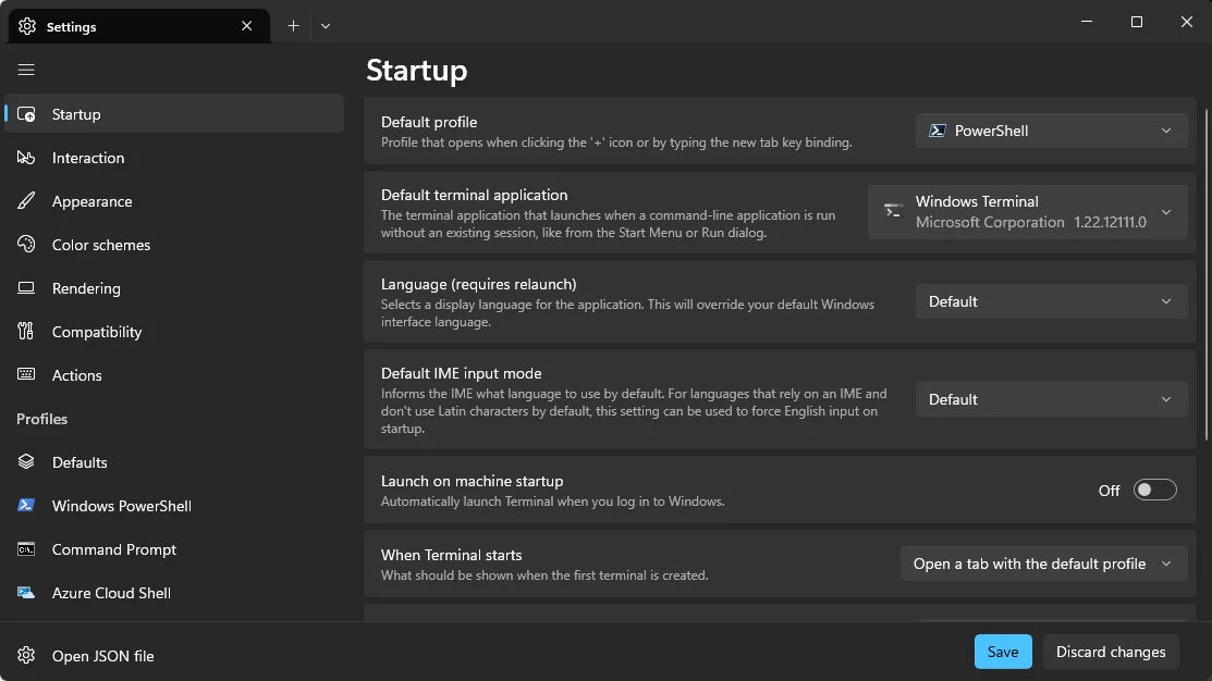 Windows Terminal 預設使用的 Shell 設定